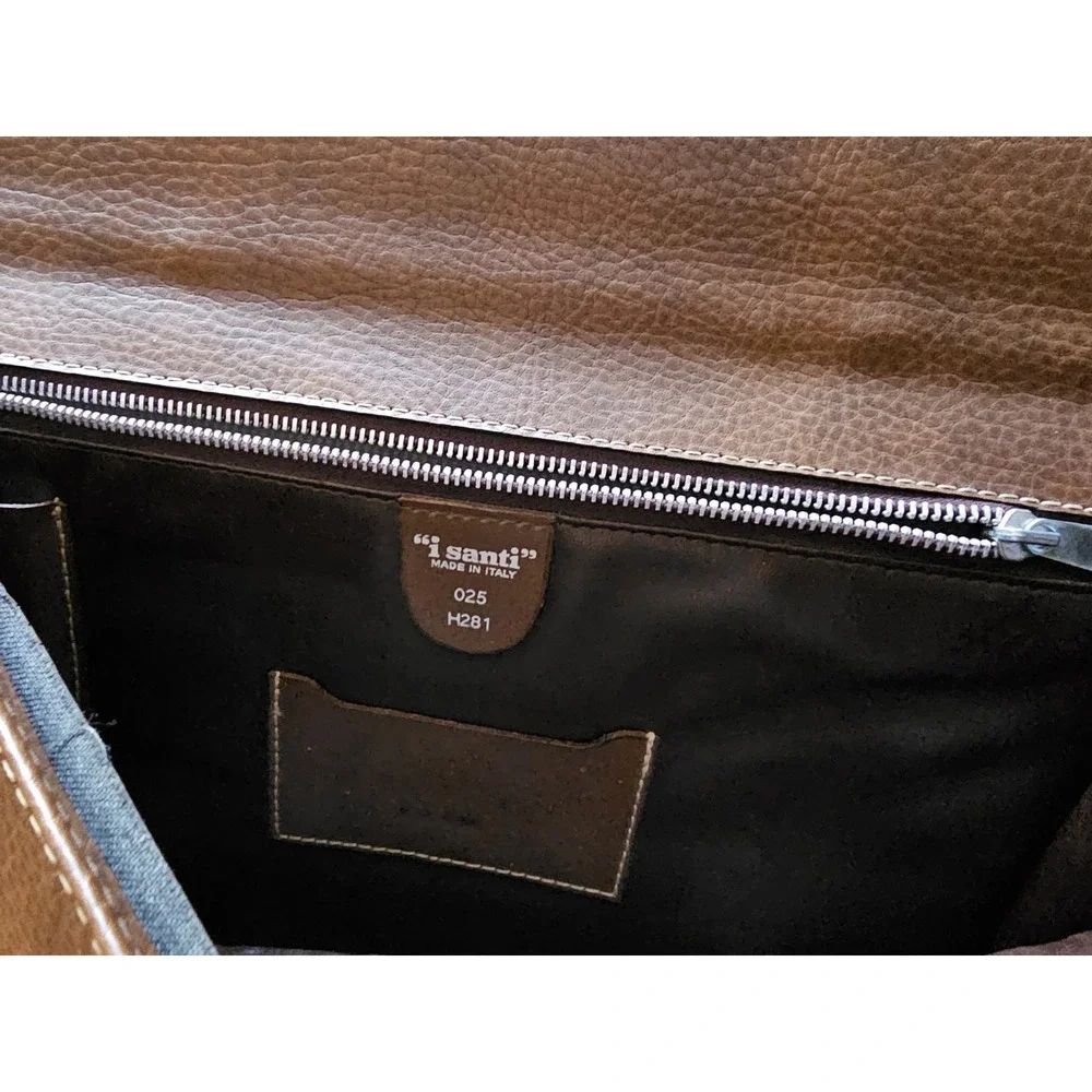 I santi‎ ITALIAN PEBBLED LEATHER BRIEFCASE, GOLD HARDWARE